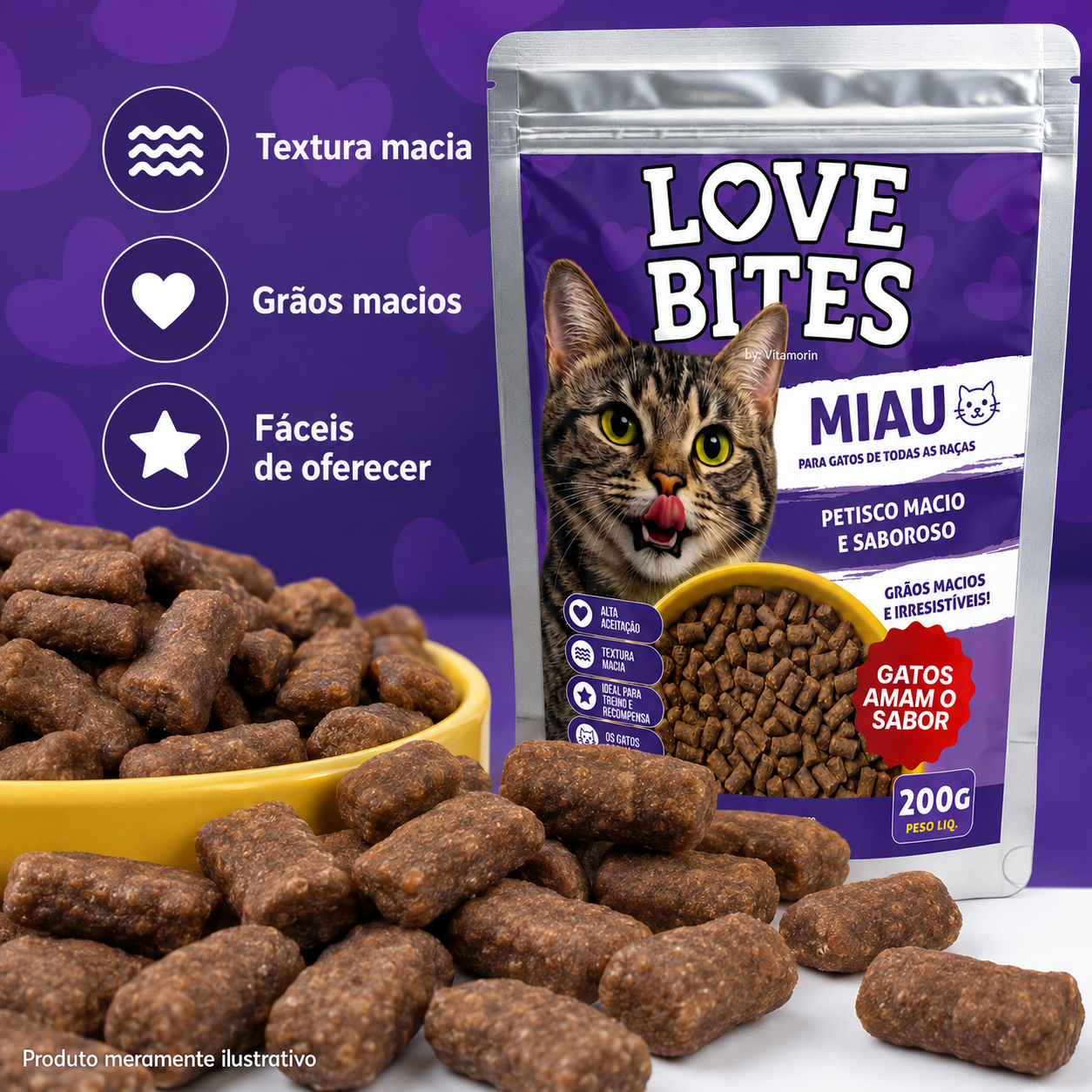 Petisco Para Gatos Love Bites Miau 200g