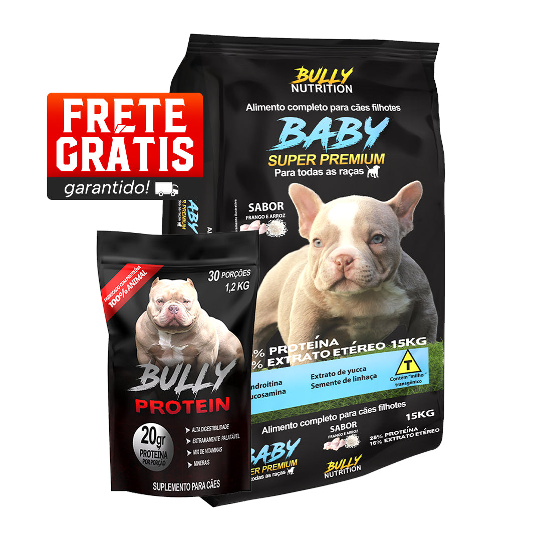 Ração Baby Super Premium + Suplemento Bully Protein 1,2Kg Cachorro Forte + Ganhe Moringa Dog 60g