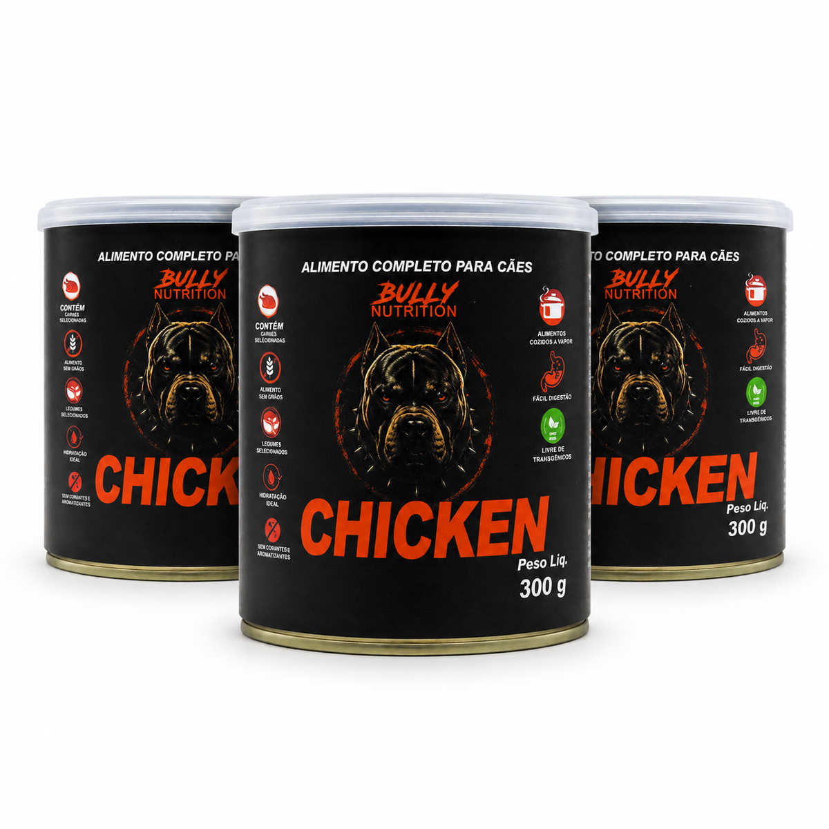 Kit 3 Alimentos Úmido Para Cães Bully Nutrition Chicken Frango 300g