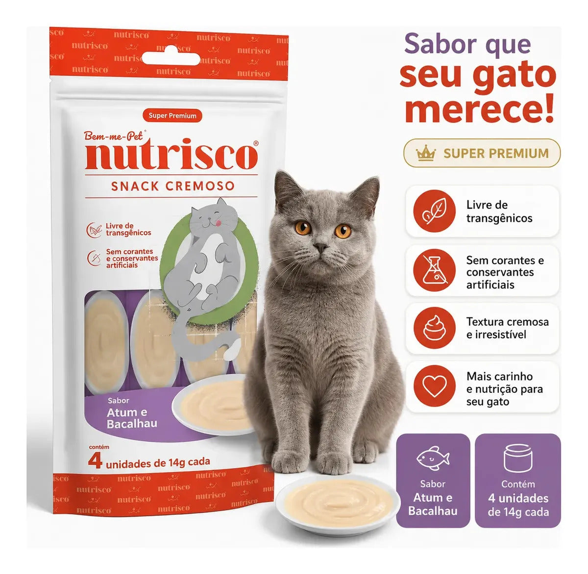 Petisco Cremoso Nutrisco P/ Gatos Sabor Atum E Bacalhau 14g