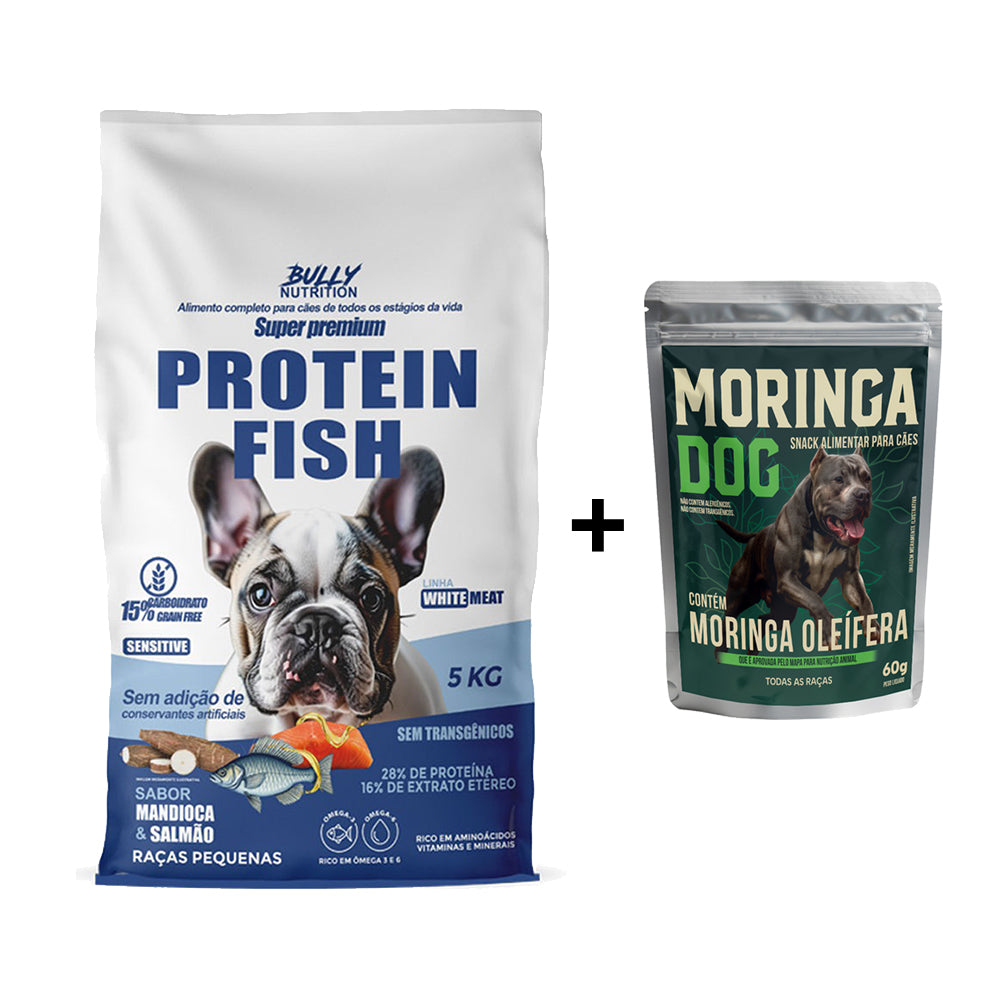 Ração Fish Protein para Raças Pequenas Bully Nutrition 5kg + Ganhe Moringa Dog 60g + Ganhe Moringa Dog 60g