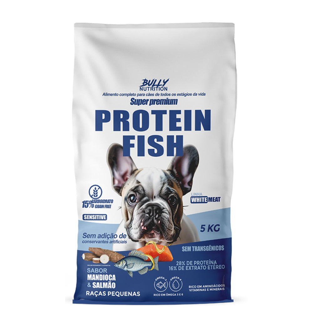 Ração Protein Fish Raças Pequenas + Suplemento Bully Pelo & Derme 900g Cachorro Forte + Ganhe um Moringa Dog 60g