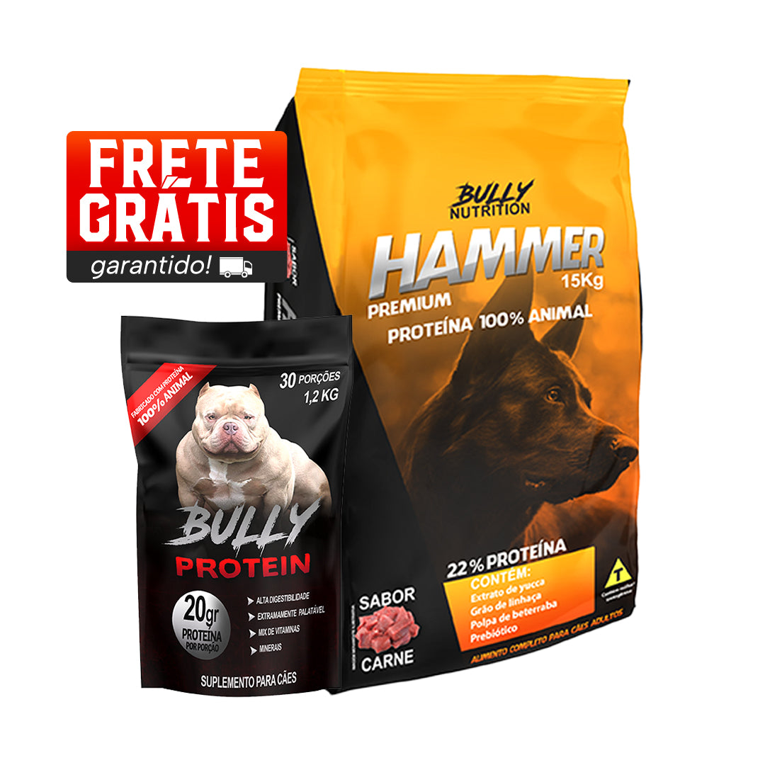 Ração Hammer Premium + Suplemento Bully Protein 1,2Kg Cachorro Forte + Ganhe Moringa Dog 60g