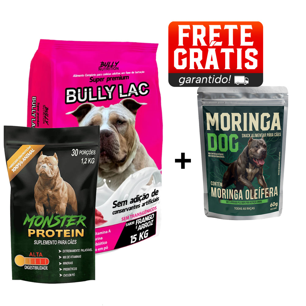 Ração Bully Lac + Suplemento Bully Monster 1.2 Kg Cachorro Forte + Ganhe Moringa Dog 60g