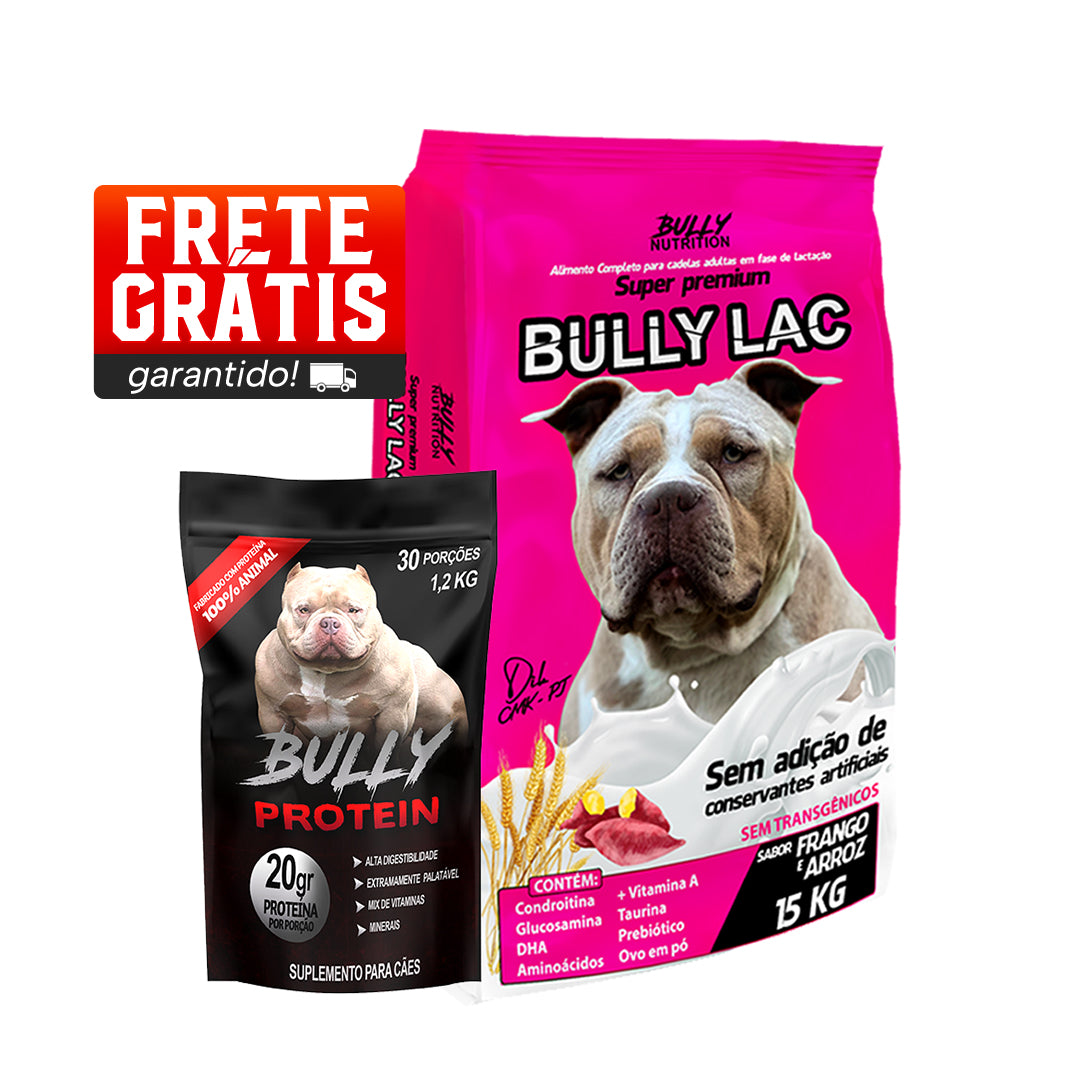 Ração Bully Lac + Suplemento Bully Protein 1.2 Kg Cachorro Forte + Ganhe Moringa Dog 60g