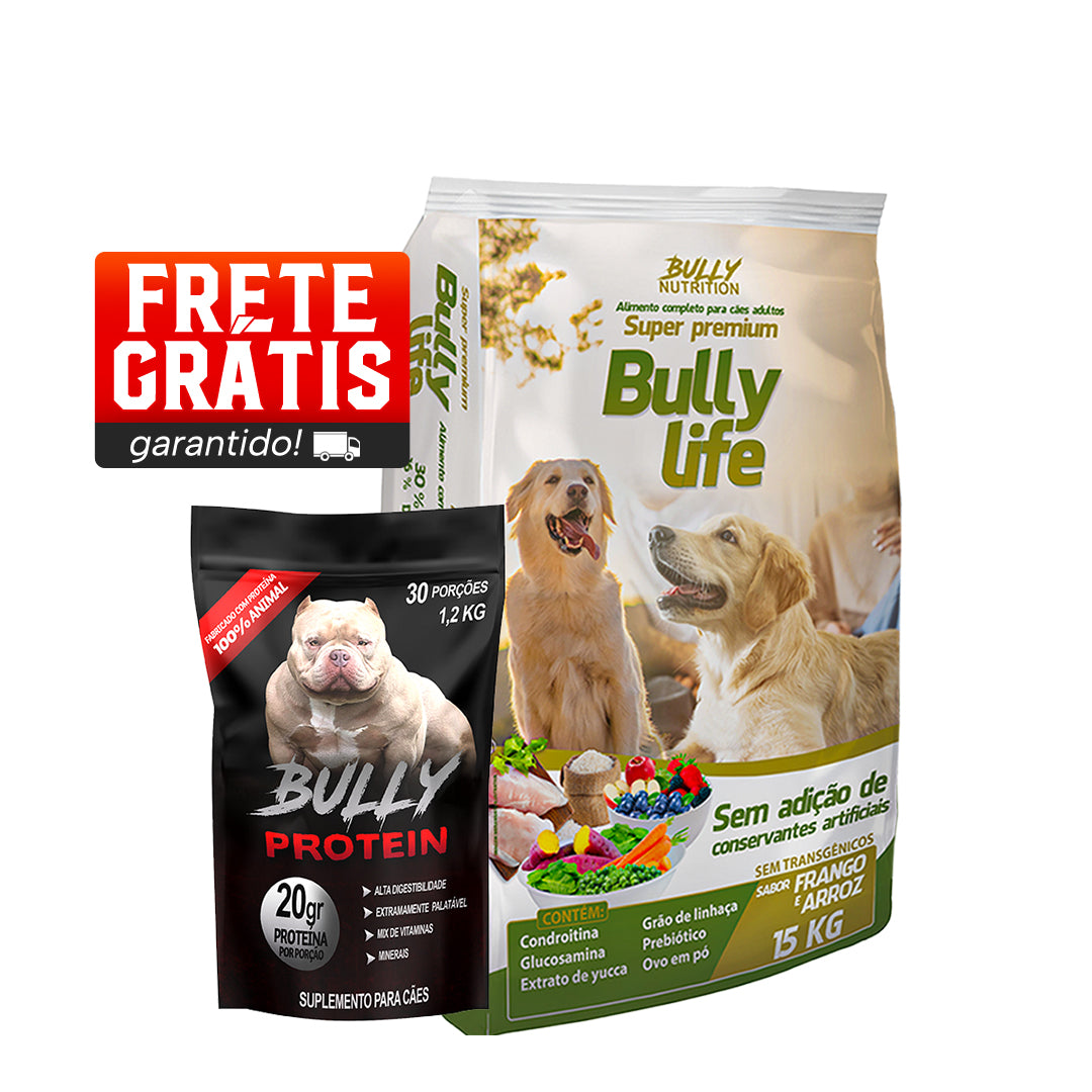Ração Bully Life + Suplemento Bully Protein 1.2 Kg Cachorro Forte + Ganhe Moringa Dog 60g