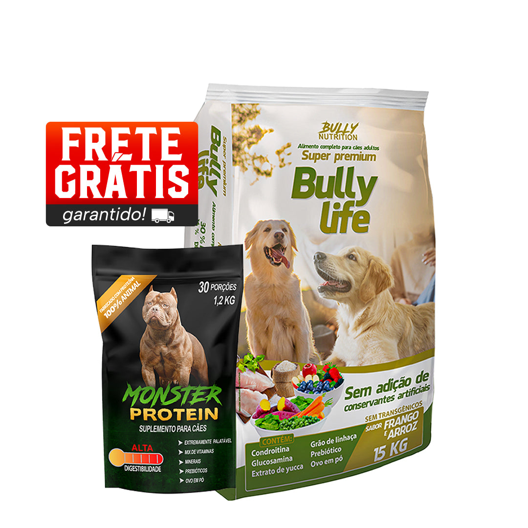 Ração Bully Life + Suplemento Bully Monster 1.2 Kg Cachorro Forte + Ganhe Moringa Dog 60g