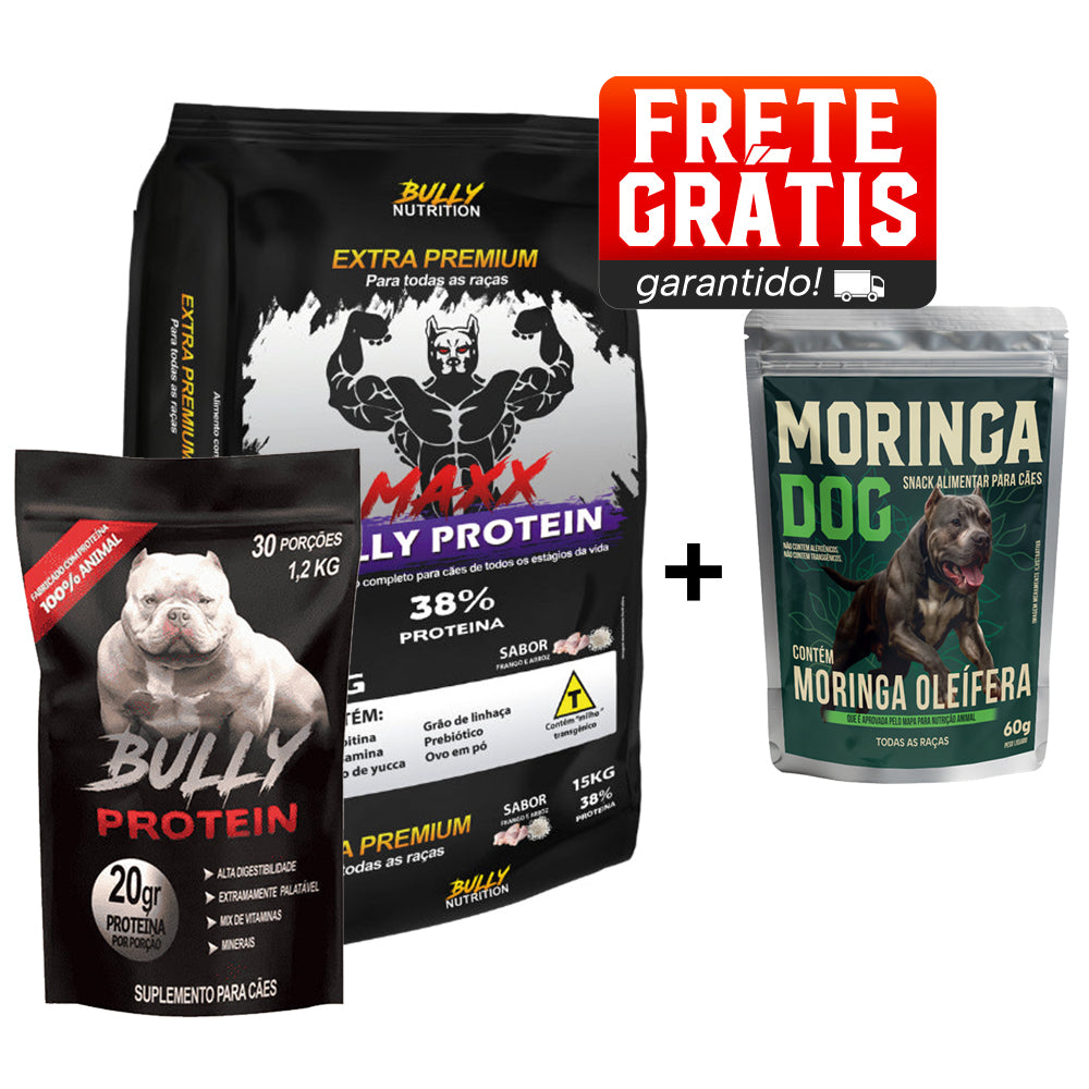 Ração Maxx Bully Protein + Suplemento Bully Protein 1,2 Kg Cachorro Forte + Ganhe Moringa Dog 60g