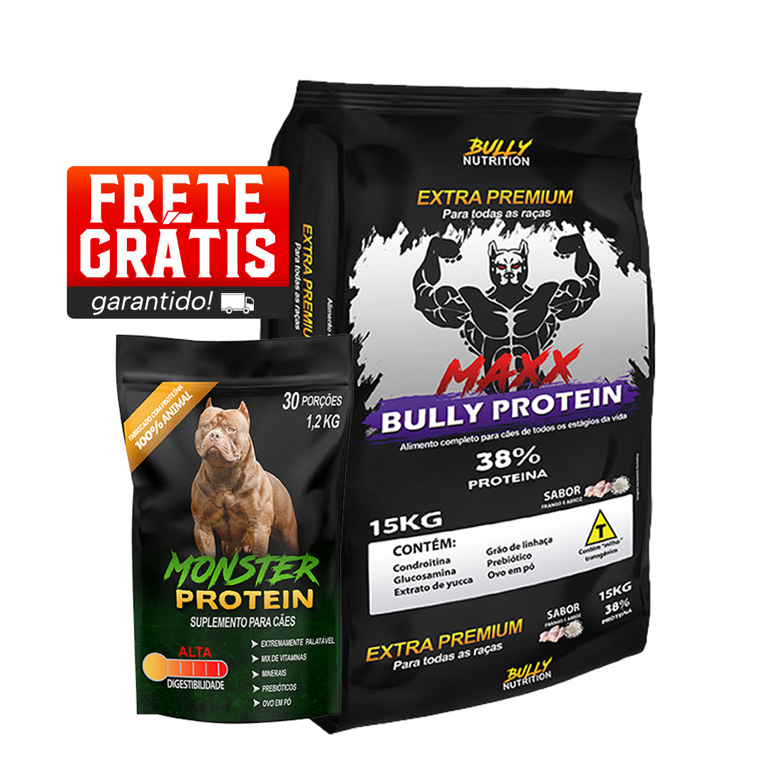 Ração Maxx Bully Protein + Suplemento Bully Monster 1,2 Kg Cachorro Forte + Ganhe Moringa Dog 60g