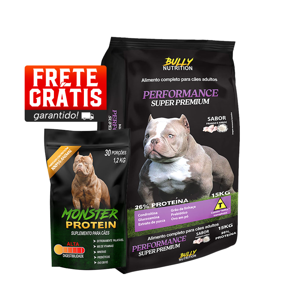 Ração Performance Super Premium + Suplemento Bully Monster 1,2 Kg Cachorro Forte
