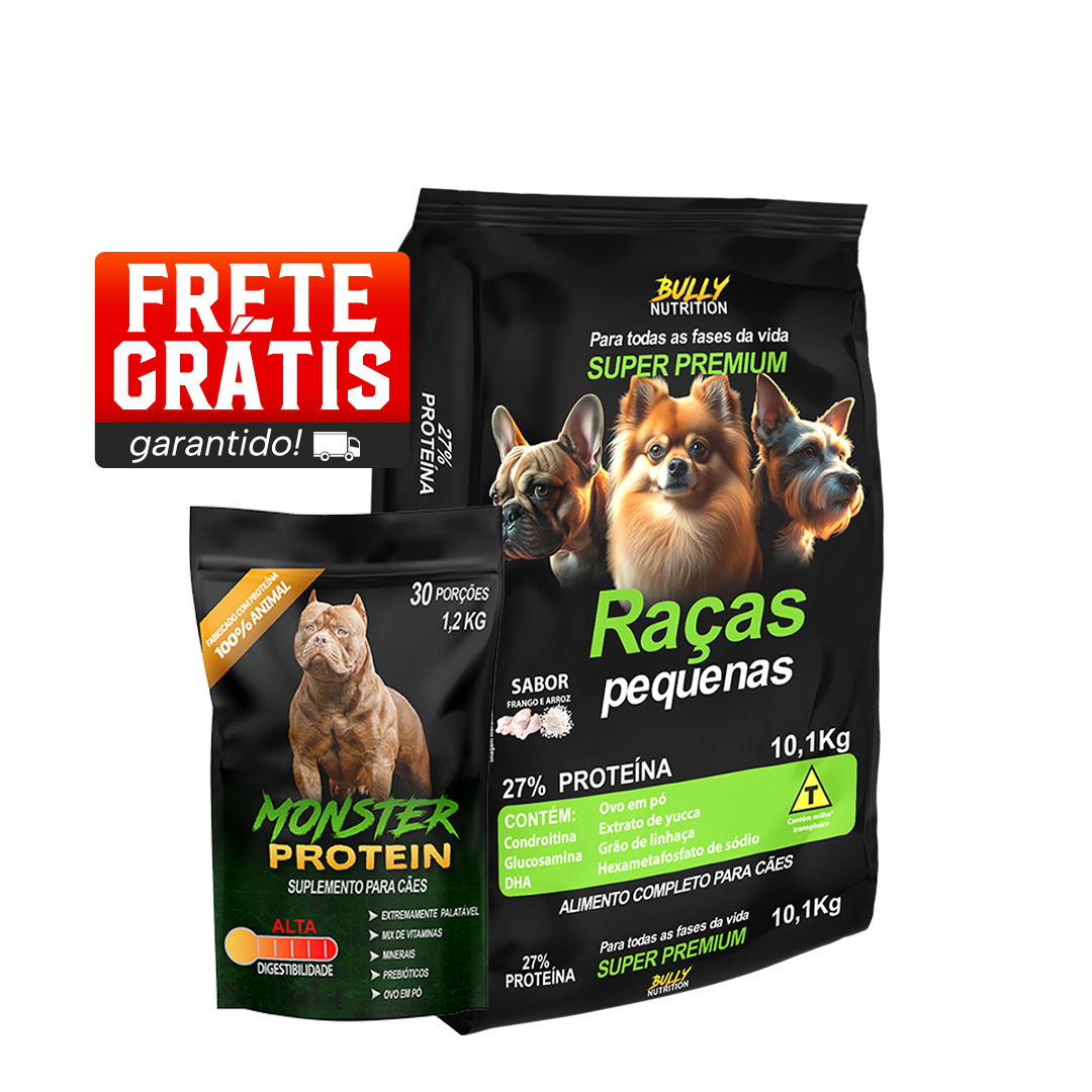 Ração Raças Pequenas + Suplemento Bully Monster 1.2 Kg Cachorro Forte + Ganhe Moringa Dog 60g