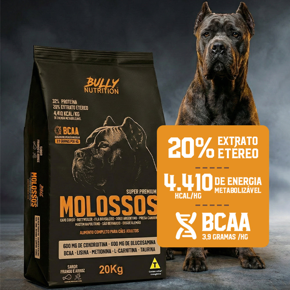 Ração Molossos Super Premium 32% proteína 4.410kcal/kg 20Kg Cachorro Forte Envio Imediato Assinatura