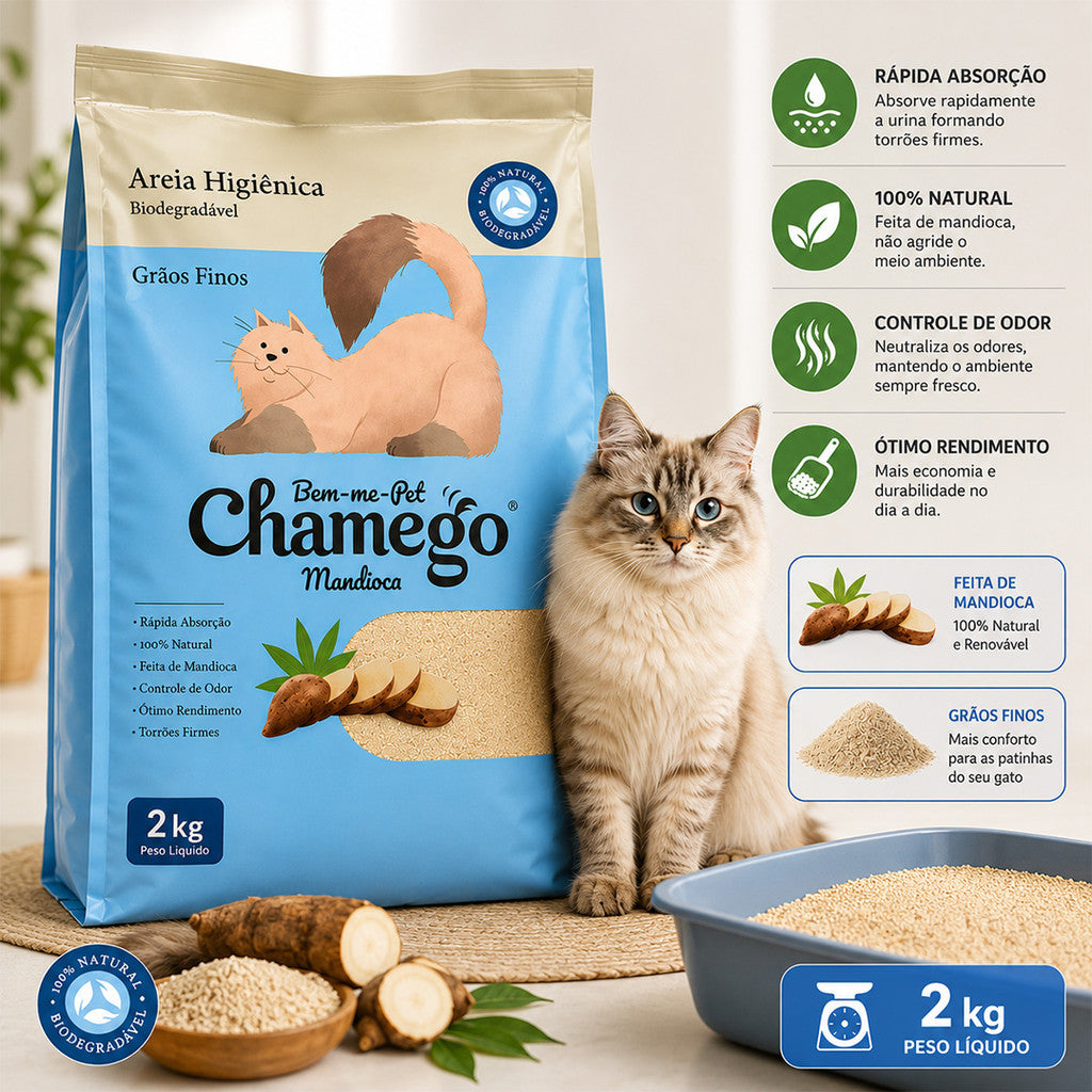 Areia Higiênica de Mandioca Bem-me-Pet Chamego de 2kg
