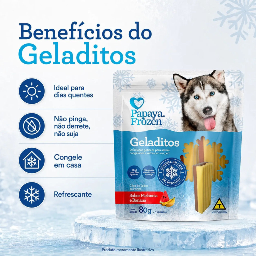 Petisco Papaya Frozen Geladitos Melancia E Banana Cães 80g