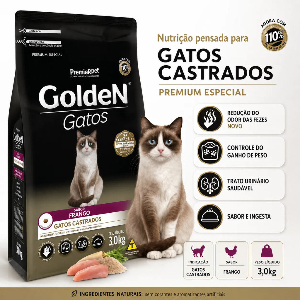 Golden Fórmula Gatos Castrados Frango 3kg