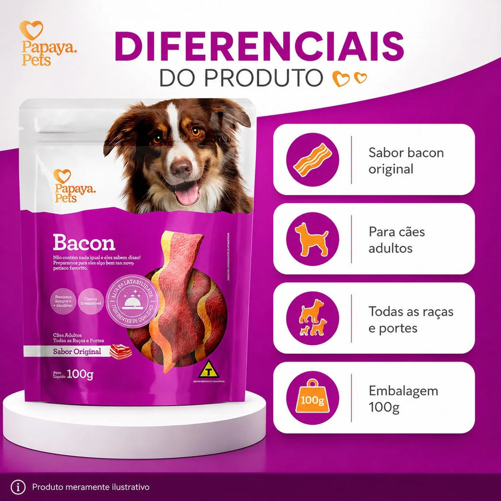 Petisco Papaya Pets Bacon Sabor Original Cães Adultos 100g