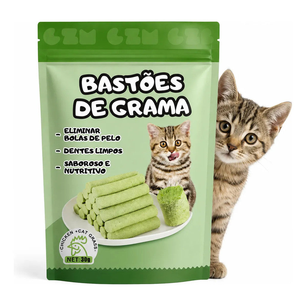 Bastão Grama Gato Controle Bola De Pelo Petisco Frango