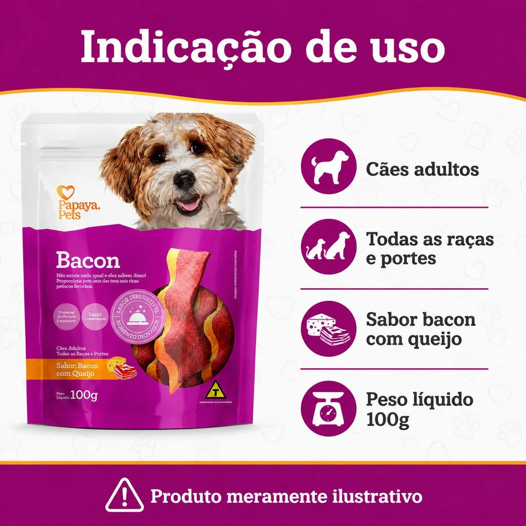 Petisco Papaya Pets Bacon Com Queijo Cães Adultos 100g