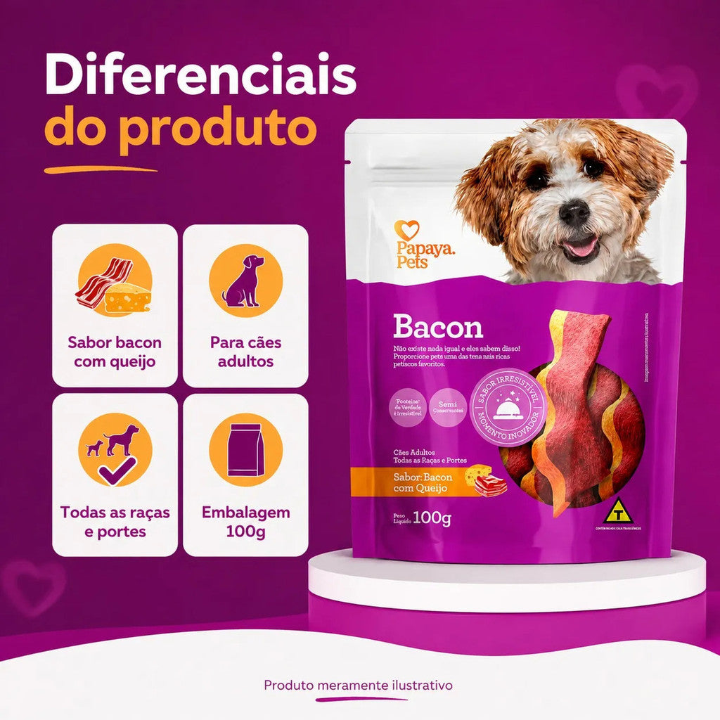 Petisco Papaya Pets Bacon Com Queijo Cães Adultos 100g