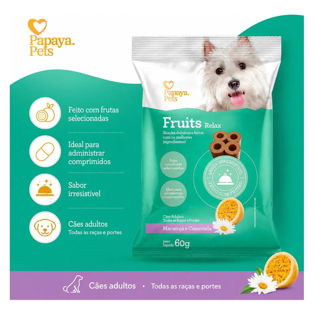 Petisco Papaya Pets Fruits Relax Maracujá E Camomila 60g