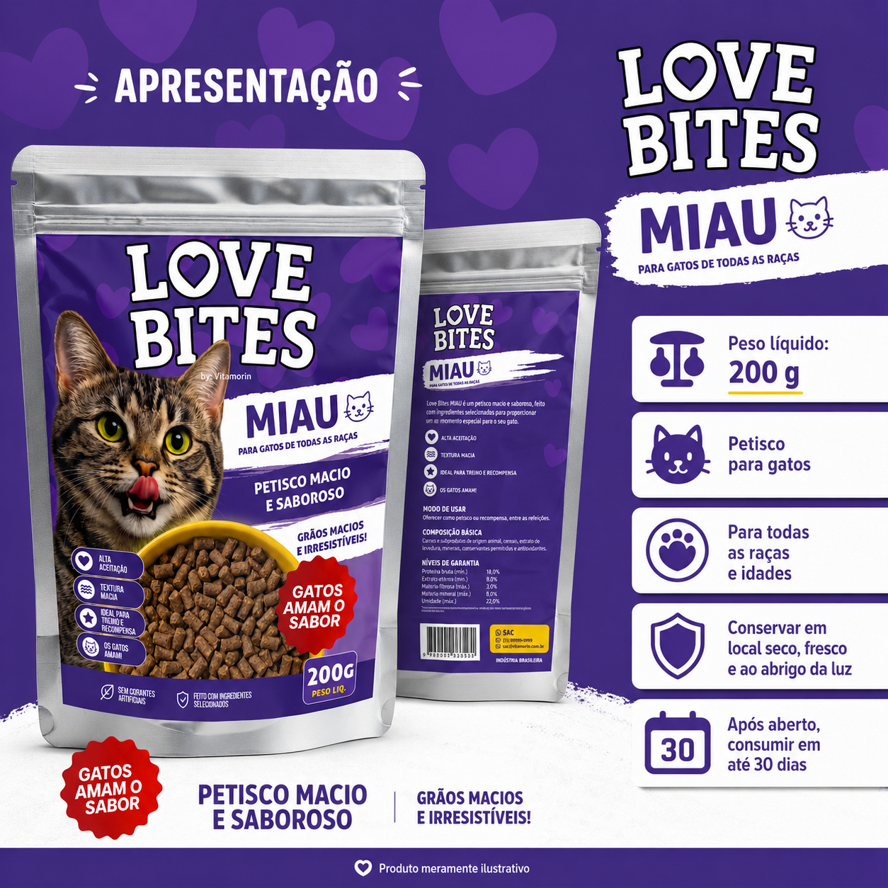 Petisco Para Gatos Love Bites Miau 200g