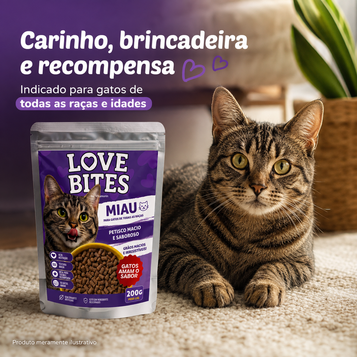 Petisco Para Gatos Love Bites Miau 200g