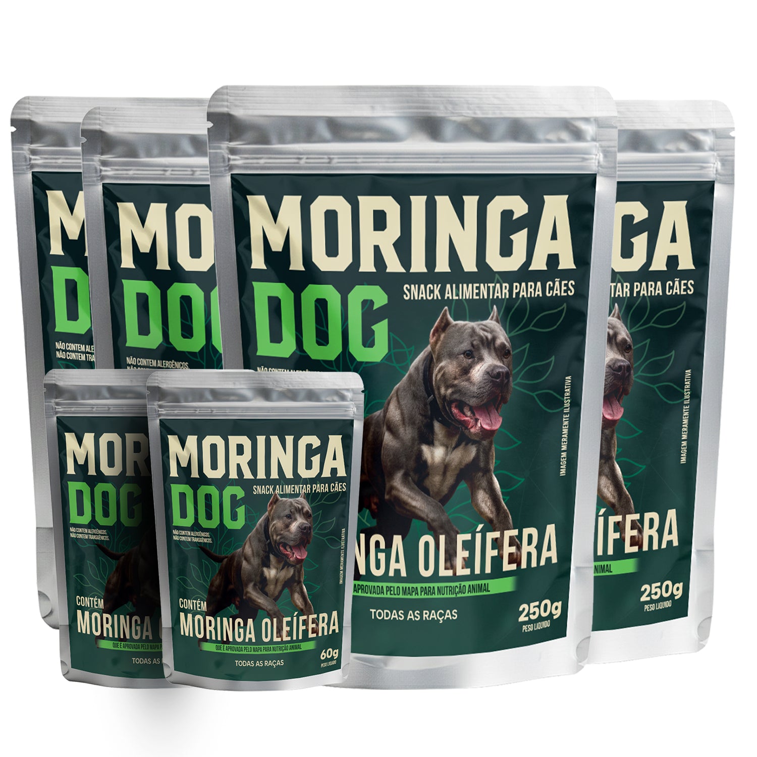 4 Snacks Alimentar Moringa Dog 250g Para Todas as Raças + Ganhe 02 Moringa Dog 60g
