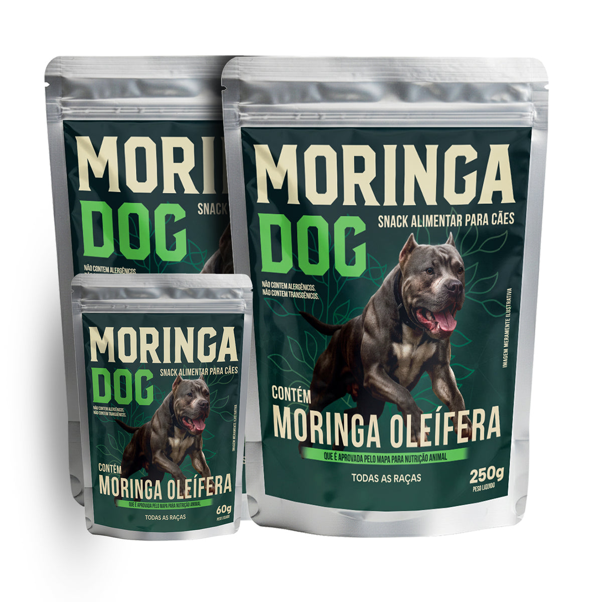 2 Snacks Alimentar Moringa Dog 250g Para Todas as Raças + Ganhe 01 Moringa Dog 60g
