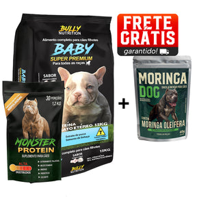 Ração Baby Super Premium + Suplemento Bully Pelo & Derme 900g Cachorro Forte + Ganhe um Moringa Dog 60