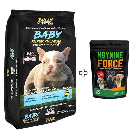Ração Para Cachorros Filhote Todas as Raças Baby Super Premium 15Kg + Ganhe K9YNINE FORCE 60g