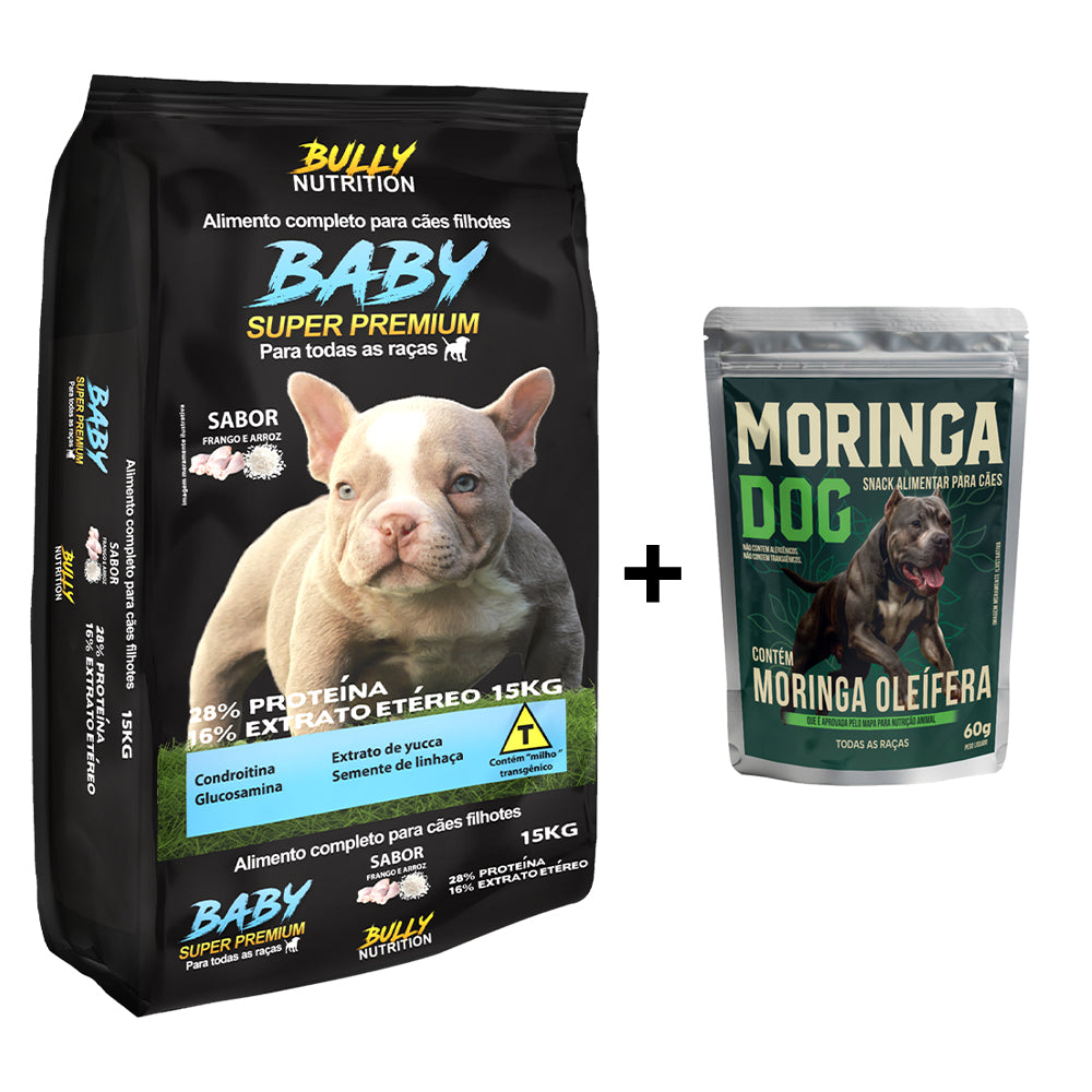 Ração Para Cachorros Filhote Todas as Raças Baby Super Premium 15Kg Cachorro Forte + Ganhe um Moringa Dog 60g