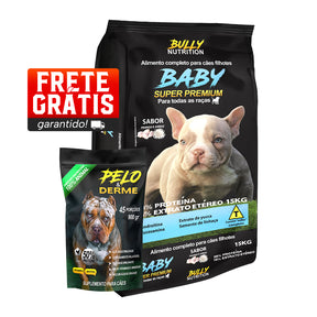 Ração Baby Super Premium + Suplemento Bully Pelo & Derme 900g Cachorro Forte