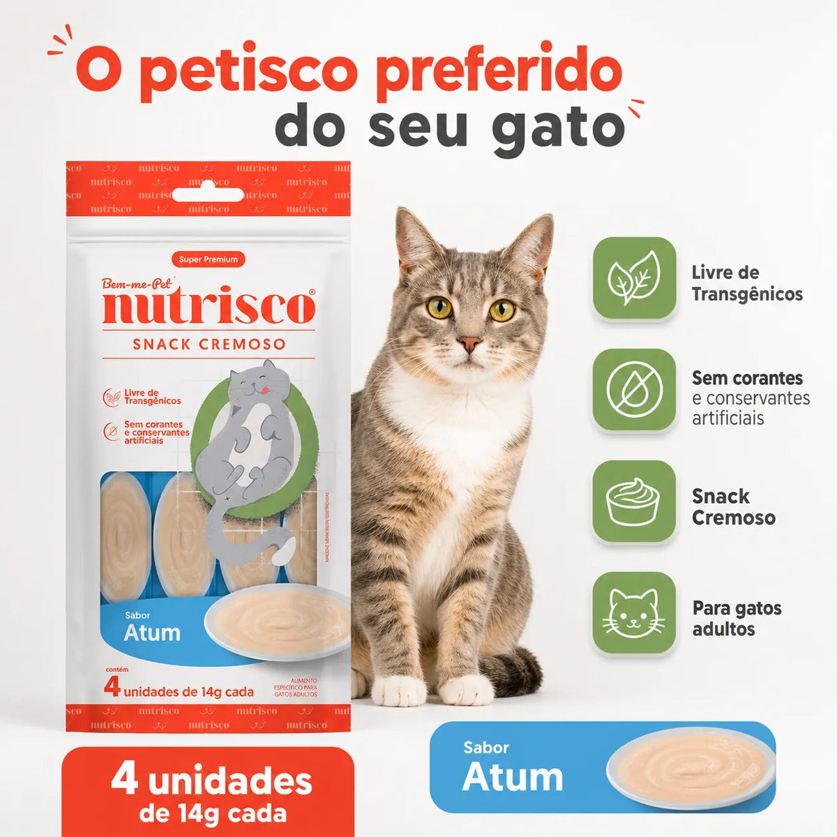 Petisco Cremoso Bem-me-pet Nutrisco P/ Gatos Sabor Atum 14g
