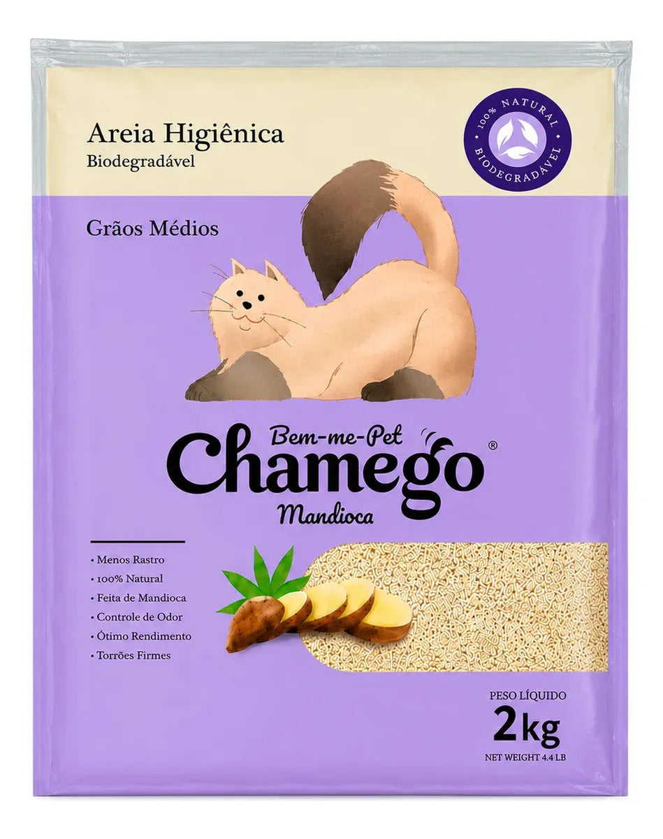 Areia Higiênica Bem-me-Pet Para Gatos Grãos Médios Mandioca 2kg