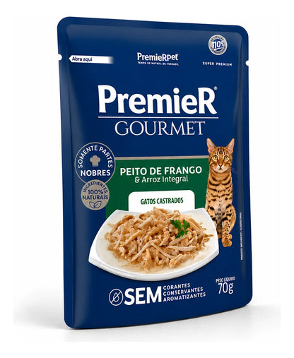 Premier Gourmet Para Gatos Adultos Castrados Frango 70g