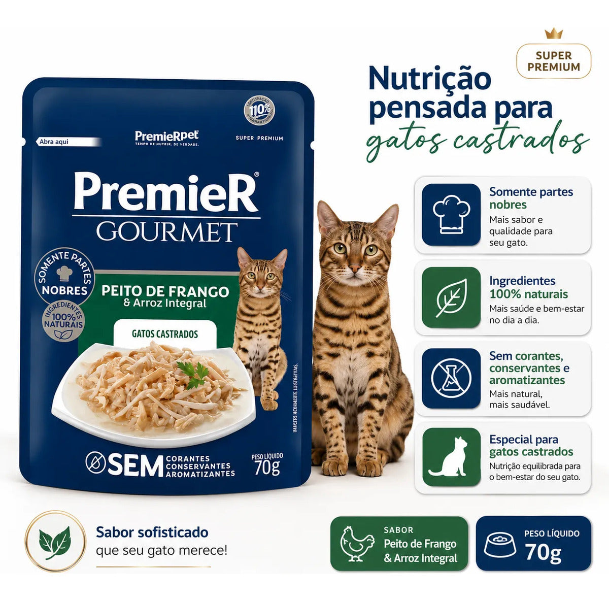 Premier Gourmet Para Gatos Adultos Castrados Frango 70g
