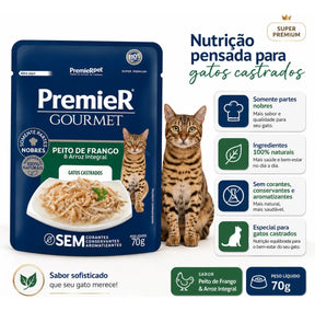 Premier Gourmet Para Gatos Adultos Castrados Frango 70g