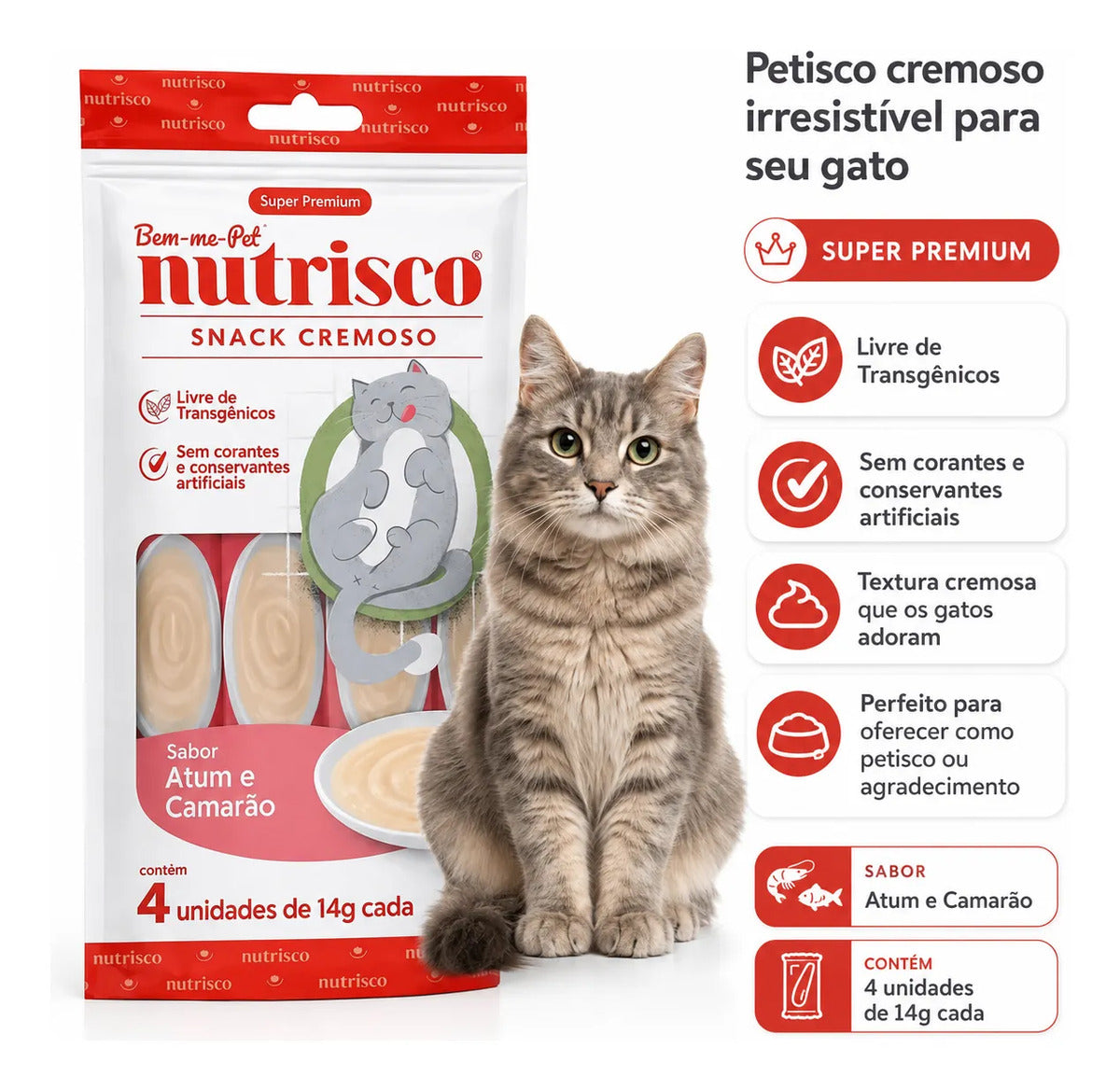 Petisco Cremoso Nutrisco Para Gatos Atum E Camarão 14g