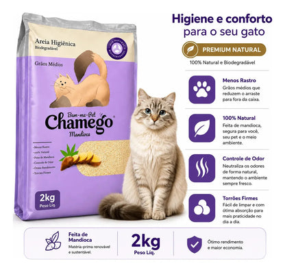 Areia Higiênica Bem-me-Pet Para Gatos Grãos Médios Mandioca 2kg
