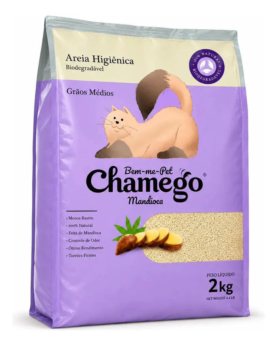Areia Higiênica Bem-me-Pet Para Gatos Grãos Médios Mandioca 2kg