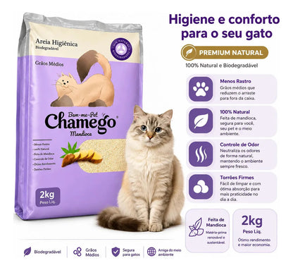 Areia Higiênica Bem-me-Pet Para Gatos Grãos Médios Mandioca 2kg