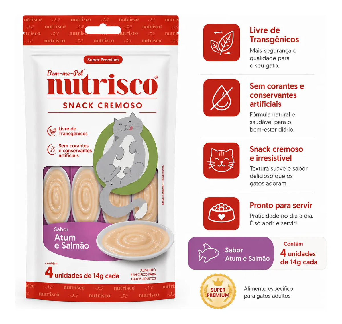 Petiscos Cremoso Nutrisco Para Gatos Sabor Atum E Salmão 14g