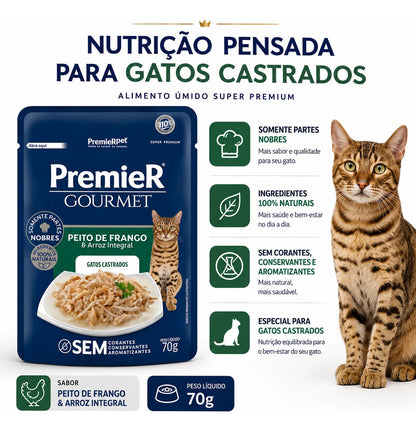 Premier Gourmet Para Gatos Adultos Castrados Frango 70g
