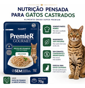 Premier Gourmet Para Gatos Adultos Castrados Frango 70g