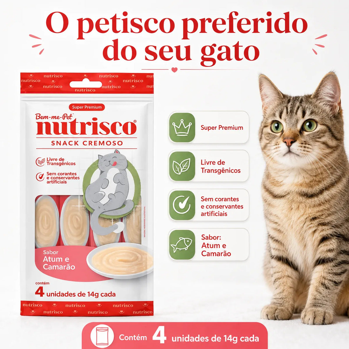 Petisco Cremoso Nutrisco Para Gatos Atum E Camarão 14g