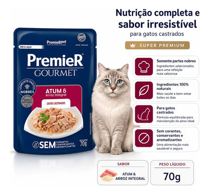 Premier Gourmet Para Gatos Adultos Castrados Atum 70g