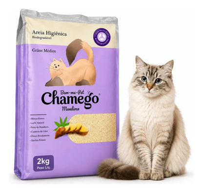 Areia Higiênica Bem-me-Pet Para Gatos Grãos Médios Mandioca 2kg