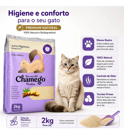 Areia Higiênica Bem-me-Pet Para Gatos Grãos Médios Mandioca 2kg