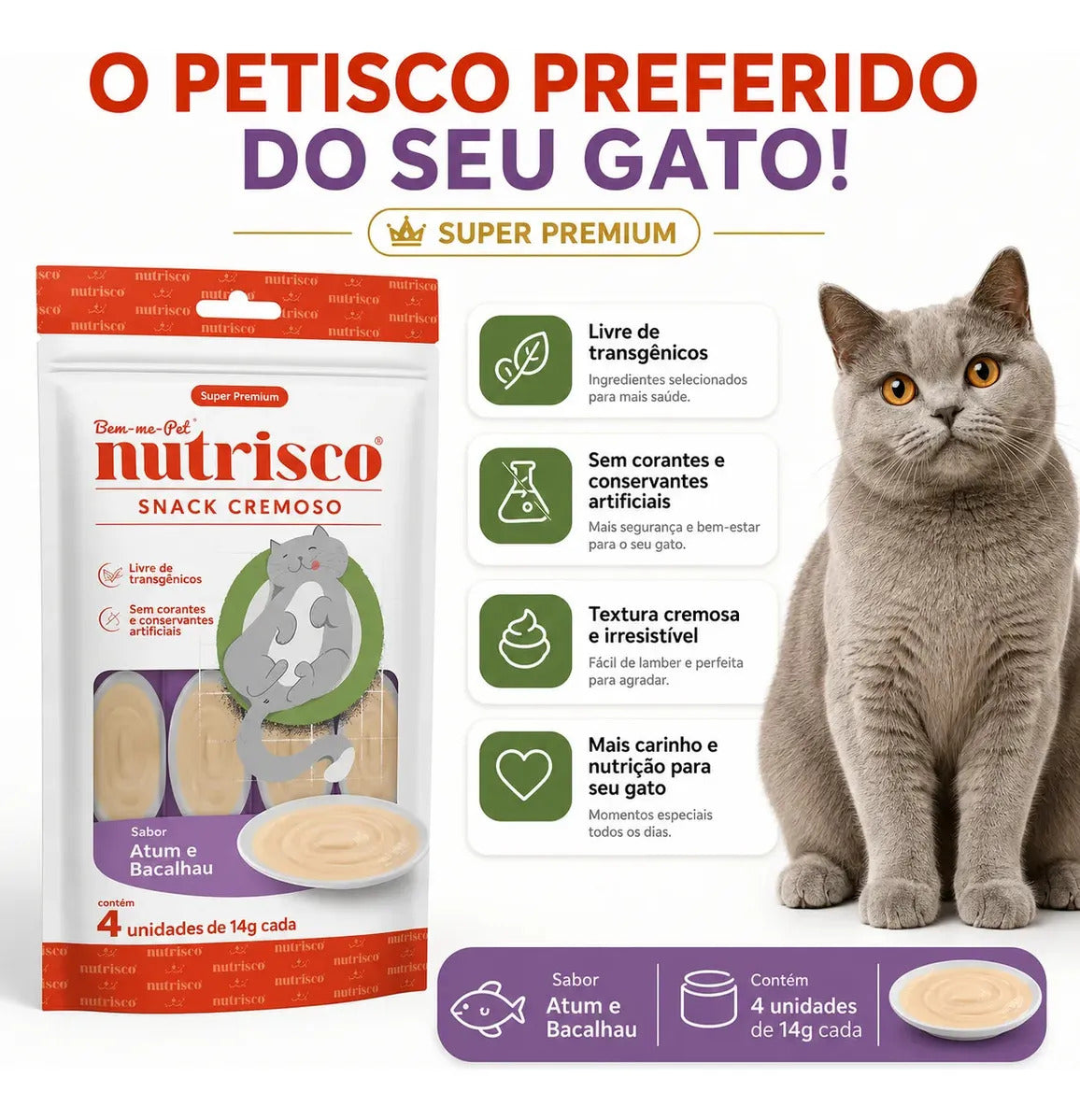 Petisco Cremoso Nutrisco P/ Gatos Sabor Atum E Bacalhau 14g