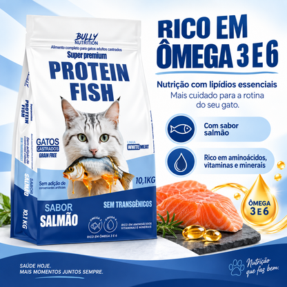 Ração Bully Nutrition Protein Fish Gatos Castrados 10,1kg